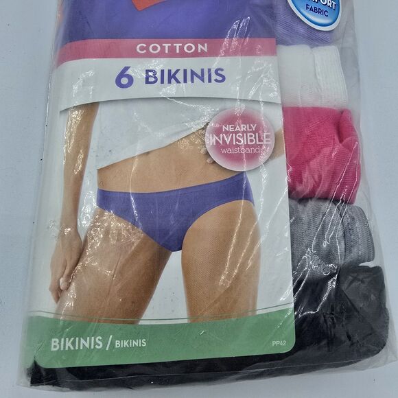 Women's Hanes Tagless Bikinis Ultra Soft Panties Size 9 Cotton 6 Pair No Ride Up - Picture 2 of 6
